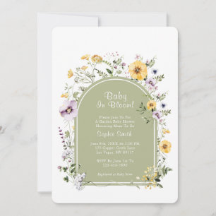 Sage Green Boho Rustic Baby In Bloom Baby Shower Invitation
