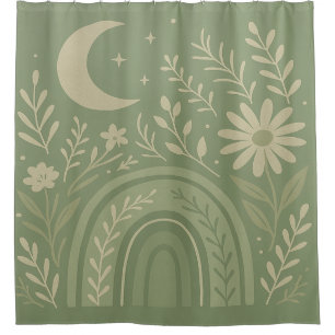 Sage Green Boho Shower Curtain