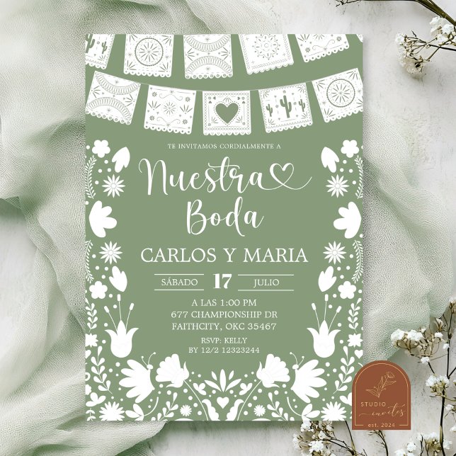 Sage Green Boho Talavera Mexican Nuestra Boda Invitation (Creator Uploaded)