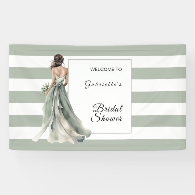 Sage Green Boho Watercolor Stripes Bridal Shower Banner (Horizontal)