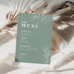 Sage Green Boho Wedding Menu with floral artwork<br><div class="desc">This menu is chraacterised by boho style, floral artwork, and sage green colour, with a mix of different font styles, often in different sizes, to create a unique, eclectic look that makes these menus a natural aesthetic. Printed on high-quality cardstock, they will surely impress your guests and set the tone...</div>