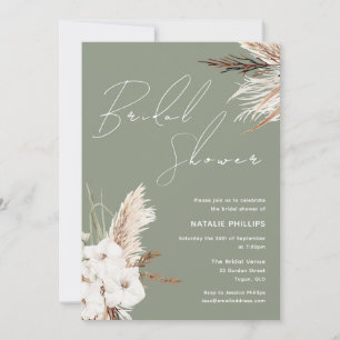 Sage Green Boho White Floral Modern Bridal Shower  Invitation
