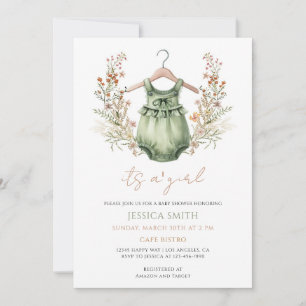 Sage Green Boho Wildflower Baby Shower Invitation