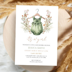 Sage Green Boho Wildflower Baby Shower Invitation