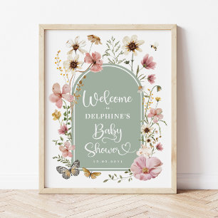 Sage Green Boho Wildflower Baby Shower Welcome Poster