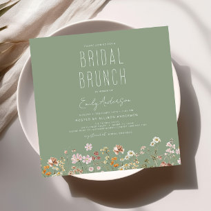 Sage Green Boho Wildflower Bridal Brunch Shower Invitation