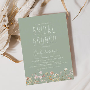 Sage Green Boho Wildflower Bridal Brunch Shower Invitation