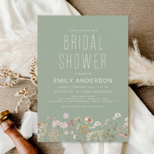 Sage Green Boho Wildflower Bridal Shower Elegant Invitation