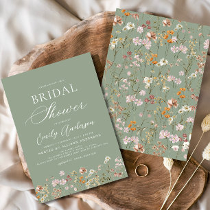 Sage Green Boho Wildflower Bridal Shower  Invitation