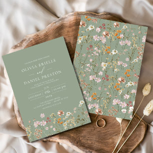 Sage Green Boho Wildflower Garden Wedding Invitation