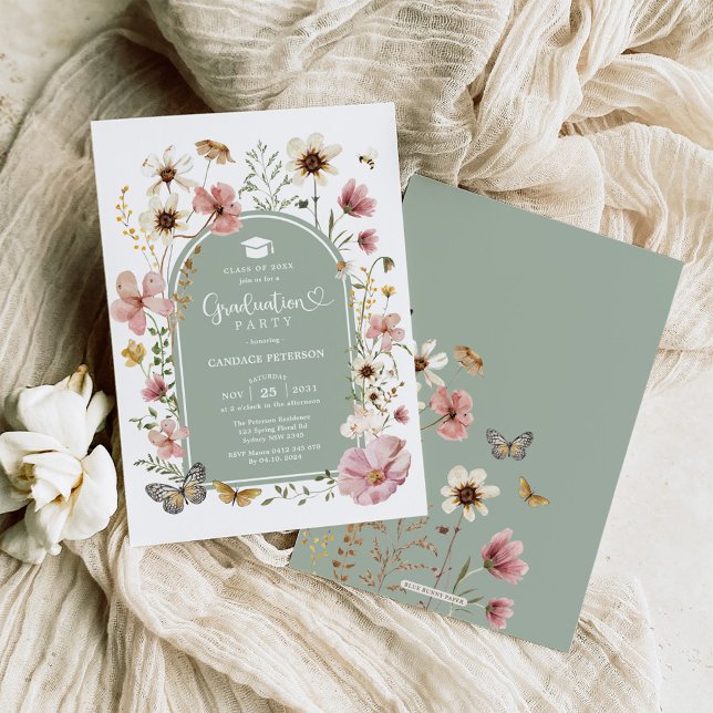 Sage Green Boho Wildflower Meadow Graduation Party Invitation (Creator Uploaded)
