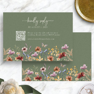 Sage Green Boho Wildflower RSVP Card