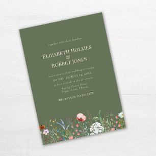 Sage Green Boho Wildflower Wedding Invitation