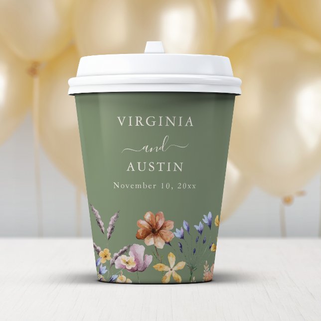 Sage Green Boho Wildflower Wedding Paper Cups (Sage Green Boho Wildflower Wedding Paper Cups by Painted Paperie
)