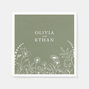 Sage Green, Boho, Wildflowers Wedding Napkins