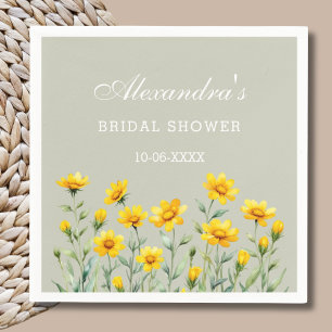 Sage Green Boho Yellow Wildflower Bridal Shower Napkin