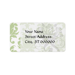 sage green bold large damask pattern label