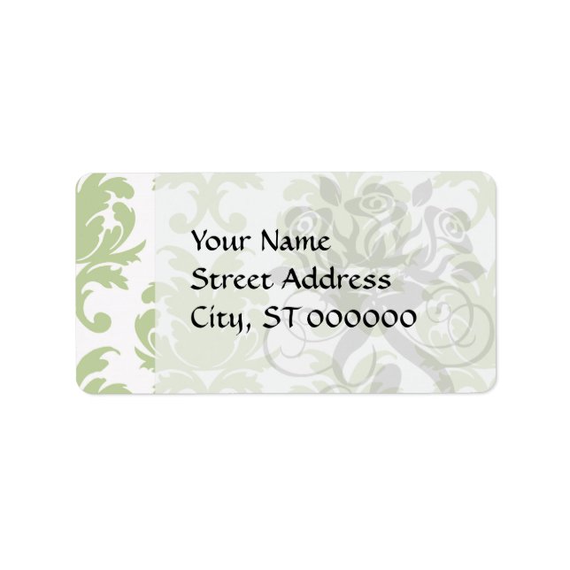 sage green bold large damask pattern label (Front)