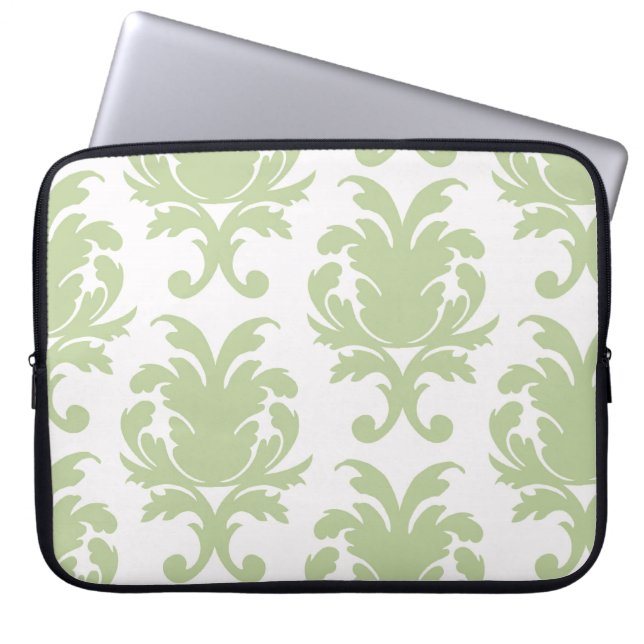 sage green bold large damask pattern laptop sleeve (Front)