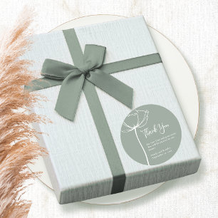 Sage Green Bold Minimal Floral Wedding Thank You Classic Round Sticker