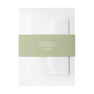 Sage green Bold Monogram names and date Invitation Belly Band