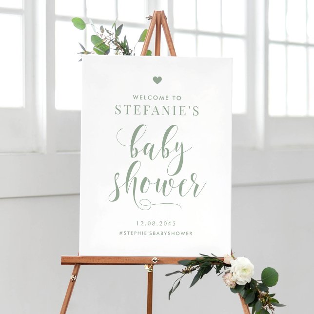 Sage Green Bold Script Baby Shower Welcome Poster (Creator Uploaded)