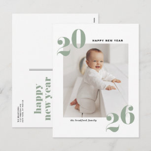 Sage Green Bold Typography 2025 New Year Photo Holiday Postcard