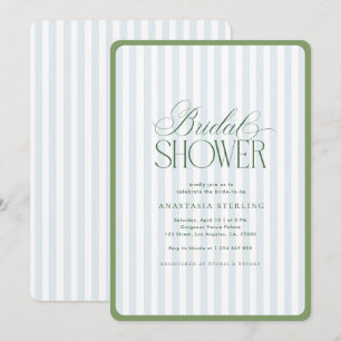 Sage Green Border Blue Stripes Bridal Shower Invitation