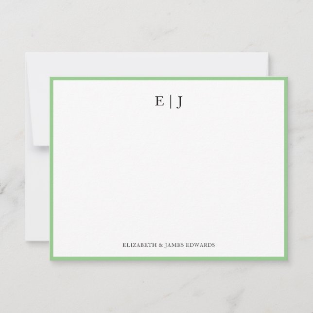 Sage Green Border Couple Monogram Initials Card (Front)