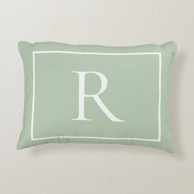 Sage Green Border Monogram Accent Pillow (Back)