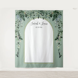 Sage Green botanic arched Wedding Photo backdrop Tapestry