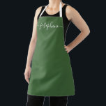Sage Green Botanica Chic Elegant script Name Apron<br><div class="desc">She'll love a personalised apron as she creates,  bakes,  cooks,  or work with her succulent and other plants. A perfect gift to encourage her talents. White script for the name with long-tail embellishments on a sage green apron. Simple,  chic and modern.</div>