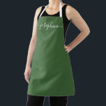 Sage Green Botanica Chic Elegant script Name Apron<br><div class="desc">She'll love a personalised apron as she creates,  bakes,  cooks,  or work with her succulent and other plants. A perfect gift to encourage her talents. White script for the name with long-tail embellishments on a sage green apron. Simple,  chic and modern.</div>