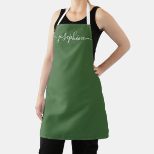 Sage Green Botanica Chic Elegant script Name Apron