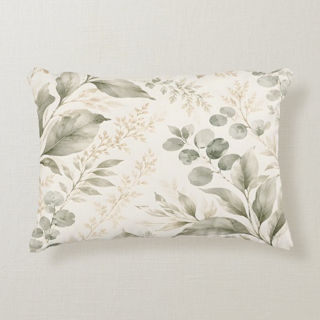 Sage Green Botanical Accent Pillow (Front)
