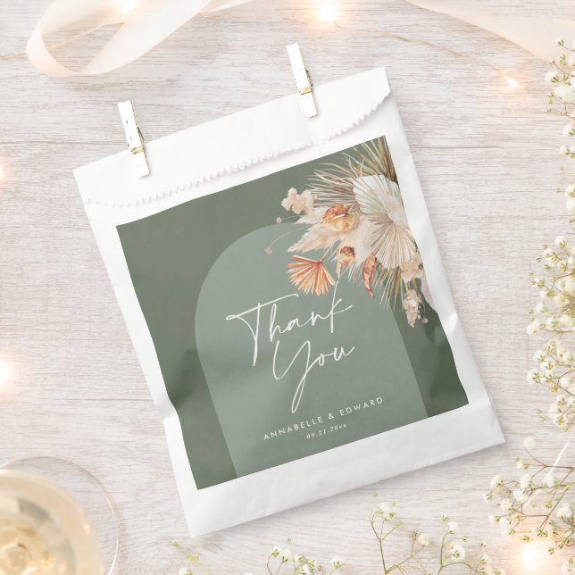 Sage green botanical arch modern pampas grass favour bags (Clipped)