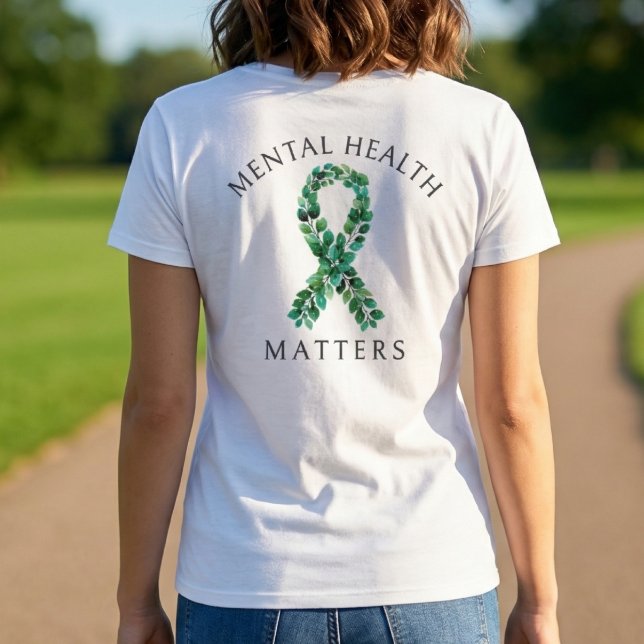 Sage Green Botanical Back Print Mental Health T-Shirt (sage_green_botanical_back_print_mental_health_t_shirt)