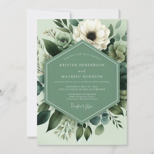 Sage Green Botanical Bloom Wedding Invitation (Front)