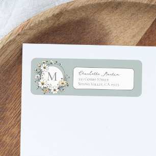 Sage Green Botanical Boho Monogram Return Address