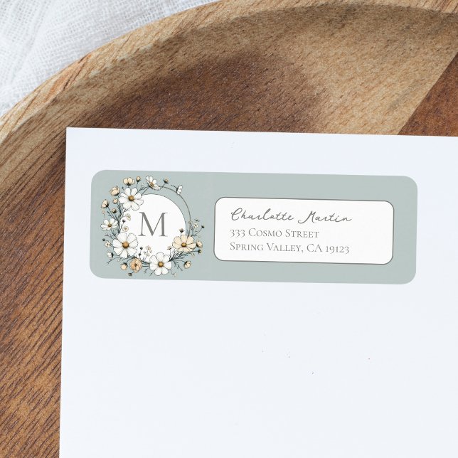 Sage Green Botanical Boho Monogram Return Address (Creator Uploaded)