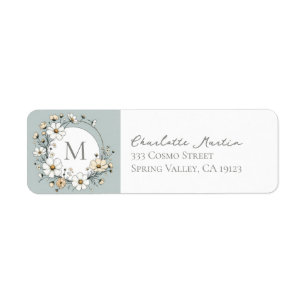 Sage Green Botanical Boho Monogram Return Address