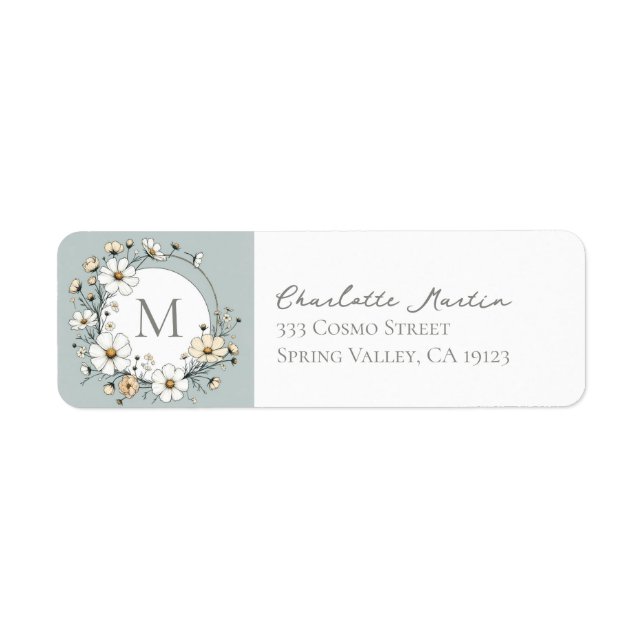 Sage Green Botanical Boho Monogram Return Address (Front)