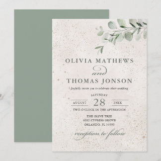 Sage Green Botanical Boho Watercolor Wedding Invitation