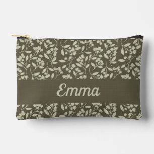 Sage Green Botanical Elegant Flowers Accessory Pouch