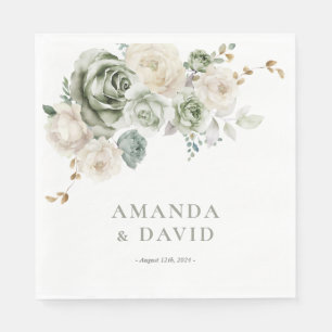 Sage Green Botanical Elegant Wedding Napkin