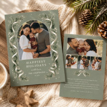 Sage Green Botanical Family Photo Vintage Ribbon