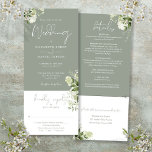 Sage Green Botanical Floral All In One Wedding Invitation<br><div class="desc">An all in one wedding invitation featuring rustic botanical greenery leaves and elegant typography. The invitation includes an RSVP card that can be cut off and guest information details. Designed by Thisisnotme©</div>