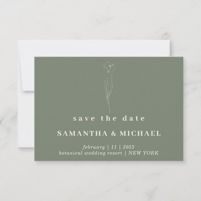 Sage Green botanical Floral Save date essential Invitation (Front)
