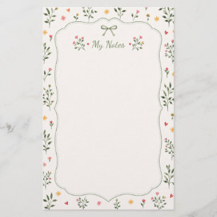 Sage Green Botanical Floral Stationery Paper