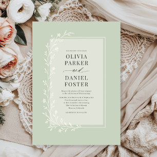 Sage Green Botanical Floral Wedding Invitation